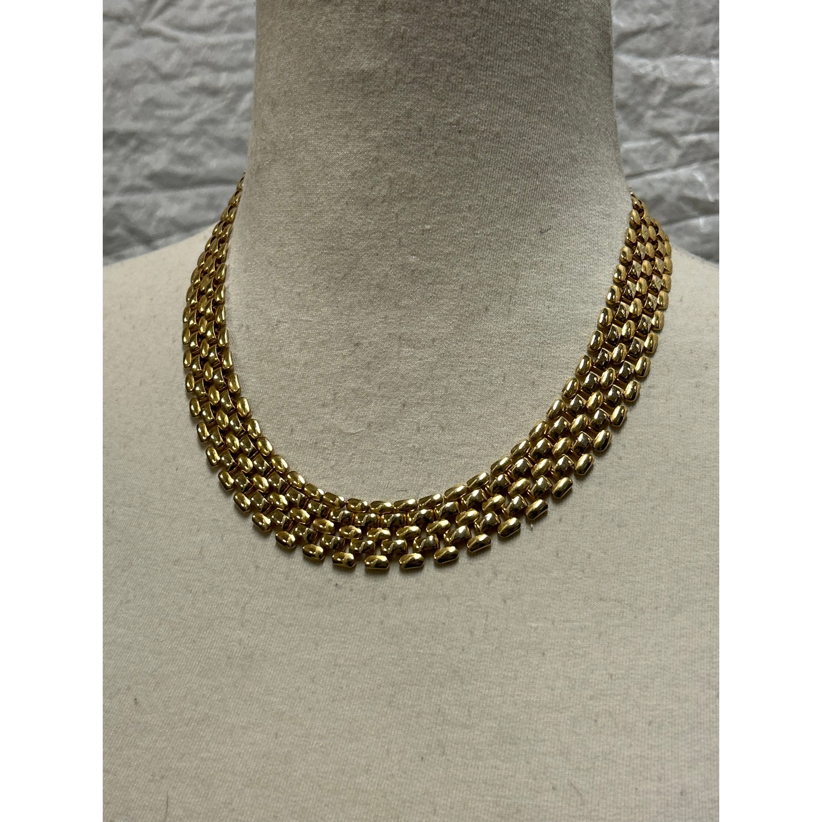 Vintage Goldtone Panther Link Statement Necklace And Bracelet Set